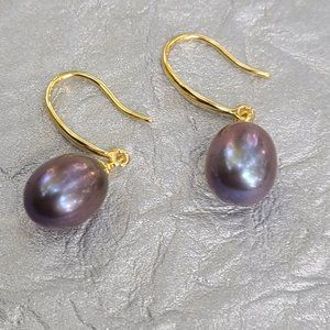 Grey Pearl Sterling Silver Gold Plated Dangle earrings